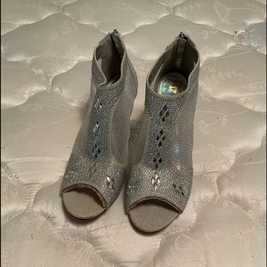Silver rhinestone heels